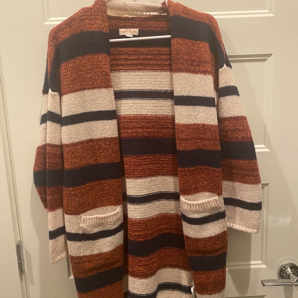 Knox Rose Striped Cardigan - Brown, Cream, and Black